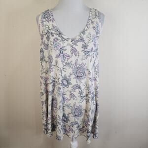 Lane Bryant Women's Beige Floral Purple V Neck Swing Tank Top Shirt Size 14/16